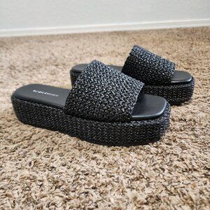 Marc Fisher Women's Pais Slip-on Square Toe Casual Platform Sandals Black 8